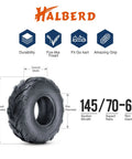 145/70-6 Tubeless Street Tires For ATV Go Kart Mini Bike - Off Road Ready, 4PR, Pack Of 2, High Grip Rubber, Black Sidewall