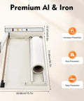 Top Shelf 24 Inch Shrink Wrap Machine With 1500W Heat Gun And 530W Heat Sealer showing measurements and features, compact design for effective sealing.