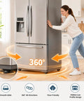 Heavy Duty Self Adhesive Caster Wheels 8 Pack With 16 Backup Pads supporting a refrigerator with smooth glide design, 360° mobility.