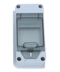 Slick Outdoor Smart Wifi Circuit Breaker With Dead Simple Smartphone App Remote Control And Real Time Monitoring For No Sweat Home Or Industrial Power Management 63A Adjustable Electrical Switch gray enclosure with transparent cover showing interior