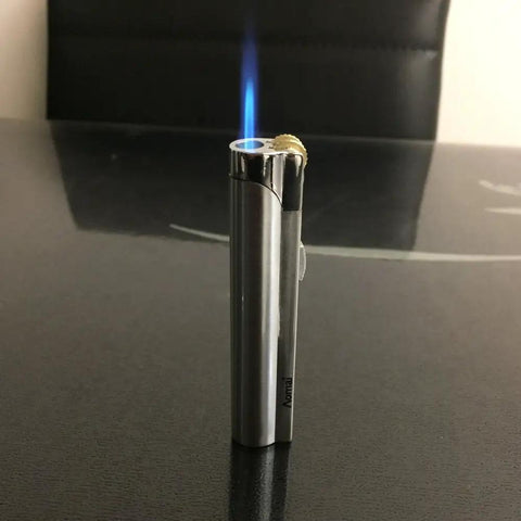 Windproof Jet Torch Lighter With Locking Flame Viewable Flame Butane Cigar And Cigarette Lighter Portable Silver Metal Torch