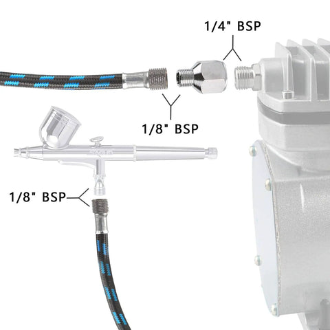 10 Foot Nylon Braided Airbrush Hose With 1/8 Inch Ends And 1/8 Inch Male To 1/4 Inch Female Adapter For Most Airbrush Paint Kits