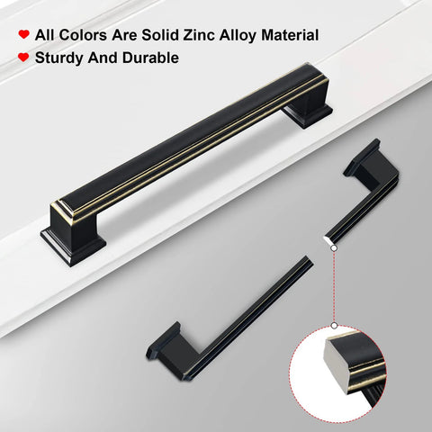 5 Inch Brushed Antique Copper Cabinet Hardware Pulls And Knobs Set for kitchen, square zinc alloy drawer handles, front and side view