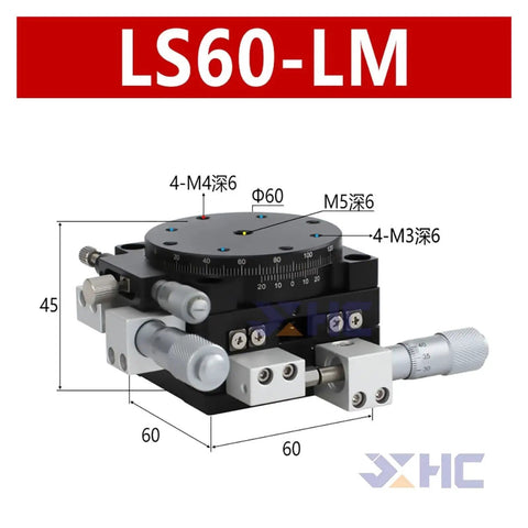 Motorized Rotary Positioning Stage XYR 60mm LS60 LM micrometer fine adjustment trimming platform with measurements visible.