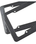 Legit Carbon Fiber License Plate Frame Set showing two sleek black frames with a carbon fiber design and mounting holes.