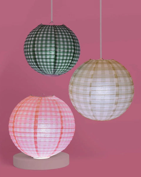 Six Pack Paper Camp Lantern Set In Pink Green And Tan For Bachelorette Parties Birthdays Outdoor Parties And Glamping Decor