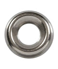 Stainless steel cup countersunk washer, shiny metal finish, front view