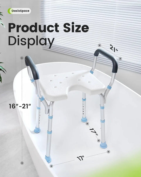 Heavy Duty Adjustable Shower Chair with Arms for Inside Shower 300 lb Capacity Cutout Seat in Bathtub