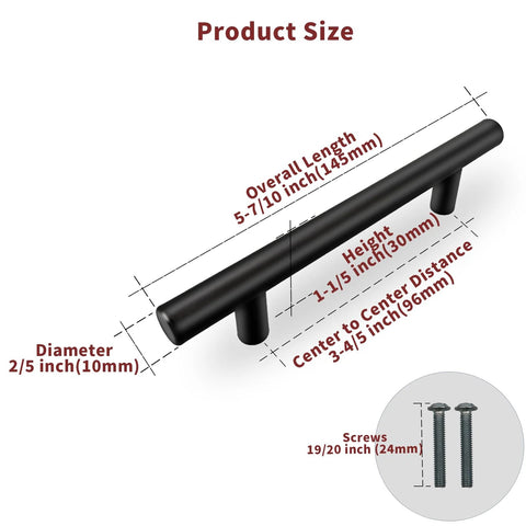 Twenty Pack Matte Black Cabinet Pulls With 96 Millimeter Hole Center For Easy Install And A 5.7 Inch Overall Length Stainless Steel Hardware