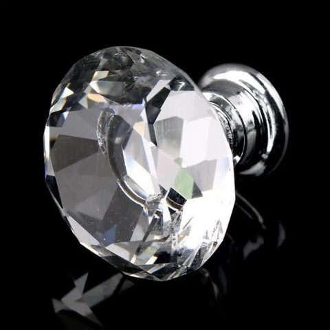 100 Pack Clear Acrylic Cabinet Handles With Zinc Alloy Base 30mm Crystal Drawer Pulls For Kitchen Cabinets And Wardrobes Heavy Duty Furniture Hardware. Close-up of a crystal drawer knob on a black background.