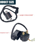 High Performance Ignition Coil Kit With 6 Pin AC CDI Box Voltage Regulator Rectifier Solenoid Relay D8TC Spark Plug And Fuel Filter For CG150cc 200cc 250cc Engines Chinese ATV Quad Go Kart Parts showing product size and wire length.