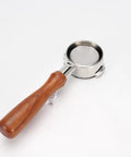 58mm Bottomless Portafilter For Breville Dual Boiler Machines Straight Up 304 Stainless Steel Filter Basket with wooden handle.