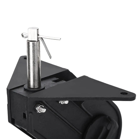 Close-up of Rugged Black Plastic Watercraft Rudder For Canoe And Kayak Angling Boats with steel pivot pin.