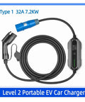 Straight Up Heavy Duty Portable Electric Charger With Type One Cable And Cee Plug 32 Amp 7 Kilowatt J1772 Adapter waterproof charger with cable.