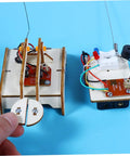 Hands On Telegraph Model Kit For Kids And Students, Fun Wood Craft DIY Science Experiment showing wooden transmitter and receiver.