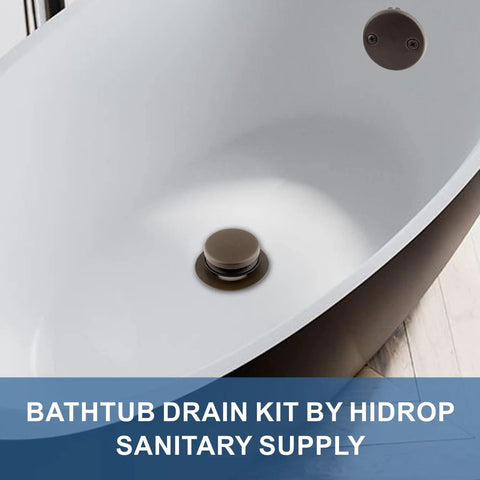 Oil Rubbed Bronze Tub Drain Conversion Kit With Tip-Toe Trim, 2-Hole Overflow Faceplate installed in bathtub