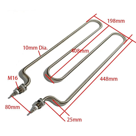 Heavy Duty SS304 Electric Air Heating Element Featuring 16Mm M16 Thread And 448Mm Length This 3Kw Immersion Resistance Heater with specs.