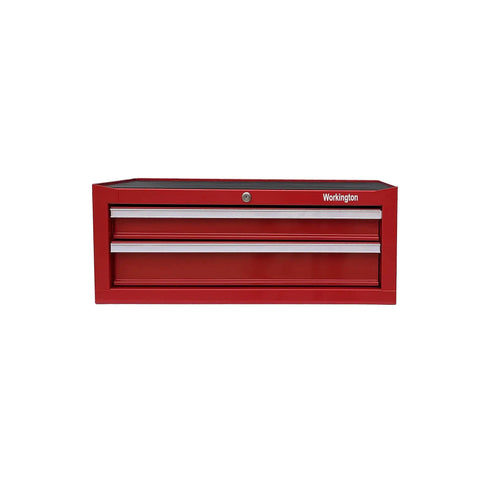 Industrial Two Drawer Portable On The Go Metal Tool Chest Cabinet 26 Inch Wide Middle Box with Ball Bearing Drawer Slides Central Cam Lock Steel Tool Storage Organizer Red