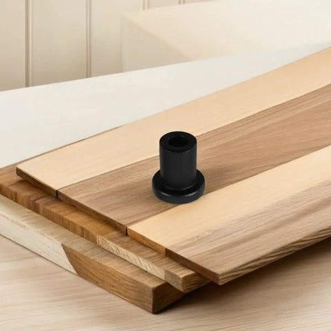 Three Piece Barn Door Track Spacers Kit In Carbon Steel on wooden boards