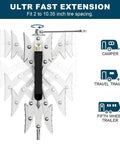 Beefy Heavy Duty RV X Chocks Wheel Stabilizers in extension view with wrench and adjustment for 2 to 10.35 inches fit