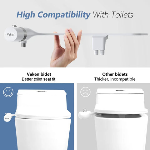Ultra Slim Non Electric Bidet Attachment With Dual Nozzles For Posterior And Feminine Wash Adjustable Water Pressure Brass Inlet Easy Install Toilet Seat Sprayer shown with compatibility comparison
