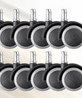 Grey Inch Wheels Universal 10pcs Caster for Office Chair Furniture displayed in a row, featuring durable rubber and plastic design.