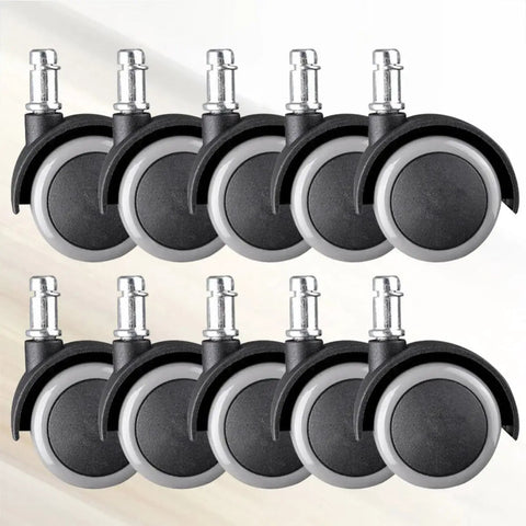 Grey Inch Wheels Universal 10pcs Caster for Office Chair Furniture displayed in a row, featuring durable rubber and plastic design.