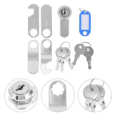 Cabinet Key Lock With Keys for Toolbox and Storage Cabinet Cam Door Latch with silver components and keys visible