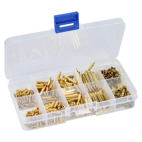 Dope Brass Standoff Kit 320 Piece Set With Hex Male And Female Spacers And Nuts, 8 Size Options For Electronics, 3D Printing, And PC Building, Tarnish Resistant Durable Brass Hardware For Easy, Reliable Assembly. Brass standoffs in a compartment case