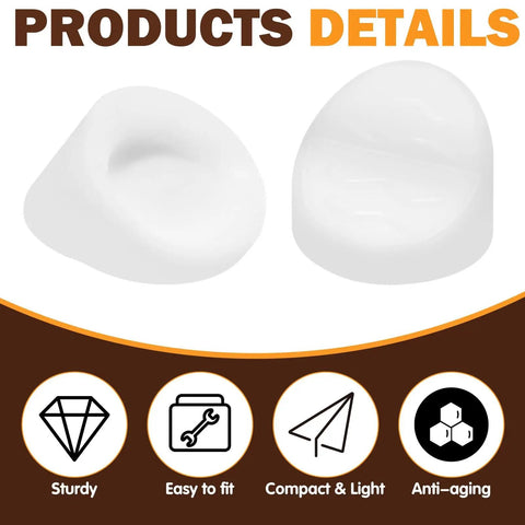 Close-up of white silicone caps from the 30 Pack Door Frame Plugs Silicone Caps One Quarter Inch And Five Sixteenth Inch White Easy Press Fit Screw Hole Covers For French Doors And Entry Frames A Clean Finish And Hidden Hardware set.