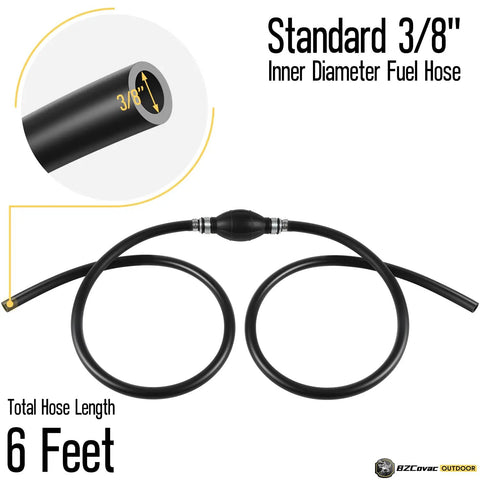 Three Eighths Inch Fuel Line Assembly With Six Foot Nylon Braided Marine Fuel Hose, Primer Bulb And Stainless Clamps, Your Go-To Universal Fuel Line Kit For Outboard Boats, RVs, Tractors And More, Ethanol Compatible Low Permeation, showing hose and bulb design.