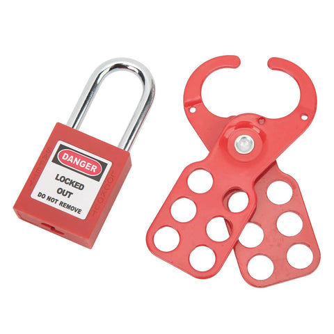 Lockout Tagout Kit With Non Conductive Padlock And 6 Hole Steel Hasp Tamper Proof For Industrial Equipment Maintenance Work 1 Inch