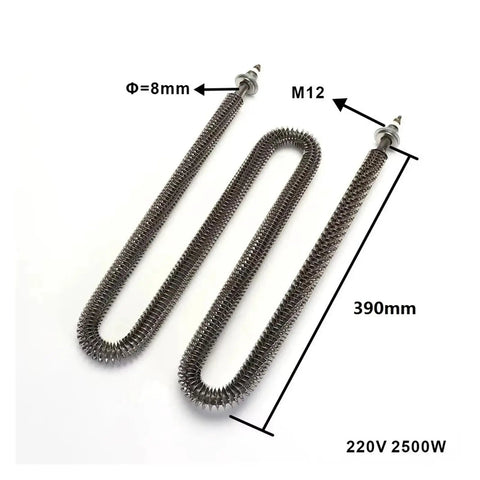 Electric Finned Tubular Heater Hella Fast Heat Rise Air Oven Element W Shaped Stainless Steel 220V Heavy Duty Industrial 1KW To 2500W, 390mm length.