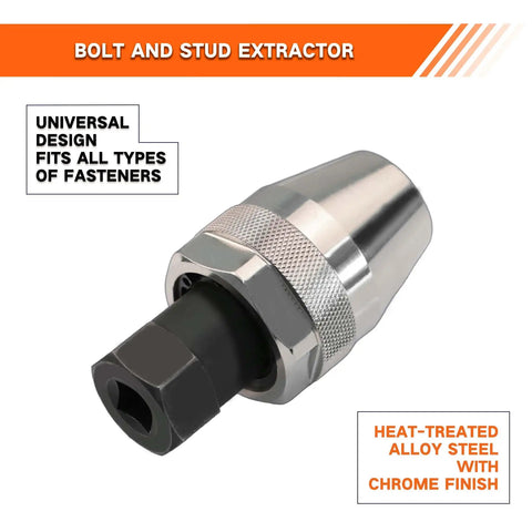 Tough As Nails Heavy-Duty Bolt And Stud Extractor Tool, heat-treated alloy steel with chrome finish, close-up view