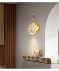 Modern LED Wall Sconce With Crystal Accent For Bedroom And Bathroom Easy Quick Install, gold fixture with glass trim.