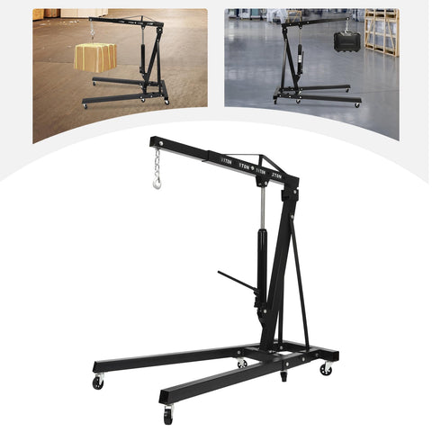 Folding Hydraulic Engine Hoist Cherry Picker 2 Ton durable carbon steel crane lifting equipment with adjustable arm.