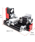 HUSHHAAMPP 12V Mini Lathe Machine High Speed Motor Turning Tool For Wood Plastic Soft Metal DIY Hobby Project 20M RPM Bench Top Craft Gear dimensions with motor and turning components