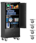 71.7 Inch Metal Storage Cabinet Built Tough With Locking Doors, Two Drawers, Adjustable Shelves, And Mobile Wheels, Beefy Heavy Duty Tool Cabinet For Garage, Workshop Or Office, Black Finish