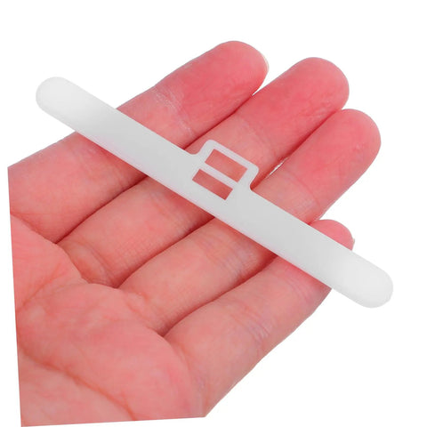 Person holding a single white hanger from the Vertical Blind Repair Kit 10 Pack Dual Hole Hangers For Quick Install Durable Plastic