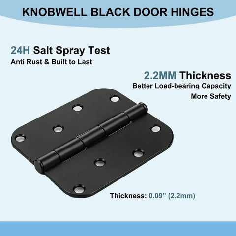 4x4 Matte Black Exterior Door Hinges for Exterior Doors Heavy Duty Metal Hardware with Rust Resistant Finish Easy No Fuss Quick Install 12 Pack Set Included, 2.2mm thick