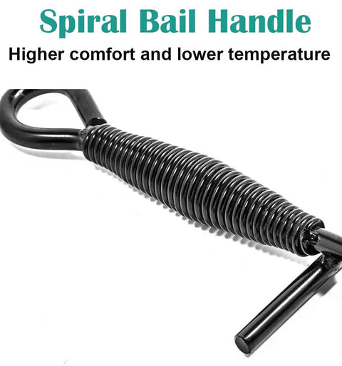 Close-up of spiral bail handle on Cast Iron Dutch Oven Lid Lifter And Folding Lid Stand For Camping Heavy Duty Steel Trivet