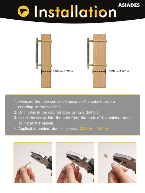 Installation guide for Antique Brass Knurled Cabinet Pulls 5 Inch Center To Center Solid Brass Handles with drilling instructions.