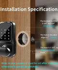 Installation specifications for Keyless Entry Door Lock 4 In 1 Smart Deadbolt With Bluetooth App Electronic Keypad IC Card USB Spare Keys