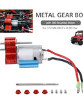Beefed Up Alloy Gearbox With 380 Brushed Motor Upgrade For 1/12 MN-D90 FJ-45 RC Cars, red and silver components displayed.