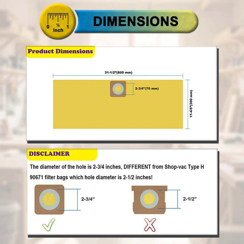 4 Pack Shop Vac Bags For Craftsman 6 And 9 Gallon Wet Dry Vacs Part 39970 Fine Dust Two Ply Polypropylene Dimensions Diagram