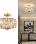 K9 Crystal Gold Chandelier Ceiling Light Three Light Modern Mini Crystal Semi Flush Mount Pendant Lamp For Living Room
