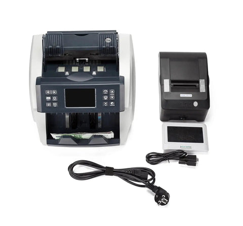 No Sweat Money Counter That Tallies Mixed Bills And Acts As A Smart Counterfeit Detector Using Uv Mg Technology with power cord.