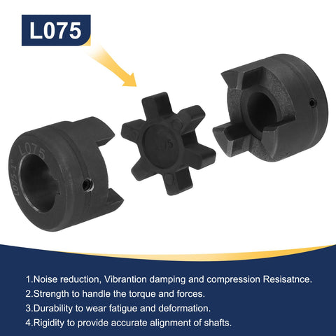 2 Pack L-Jaw Coupling Set Three Quarter Inch To One Inch Flexible Three Piece Coupler With Buna N NBR Rubber Spider For Log Splitter Hybrid Equipment In Industrial Applications, L075