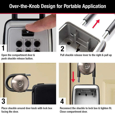 Black Outdoor Key Lock Box With Push Button Combination For Easy Key Hiding And Sharing, installation steps and use