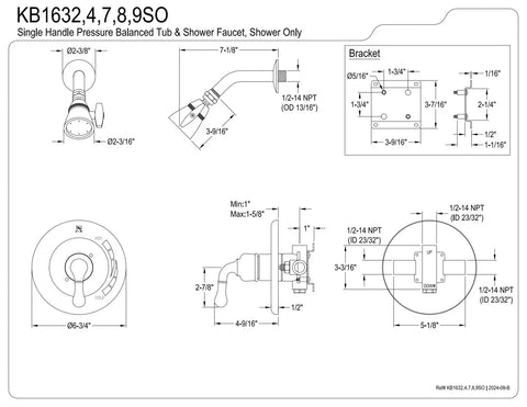 Technical diagram of Magellan Shower Only For KB1632 Solid Brass Pressure Balanced Valve Half Inch IPS Inlet Polished Brass Finish